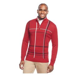 Geoffrey Beene Mens Windowpane Quarter-Zip Pullover Sweater