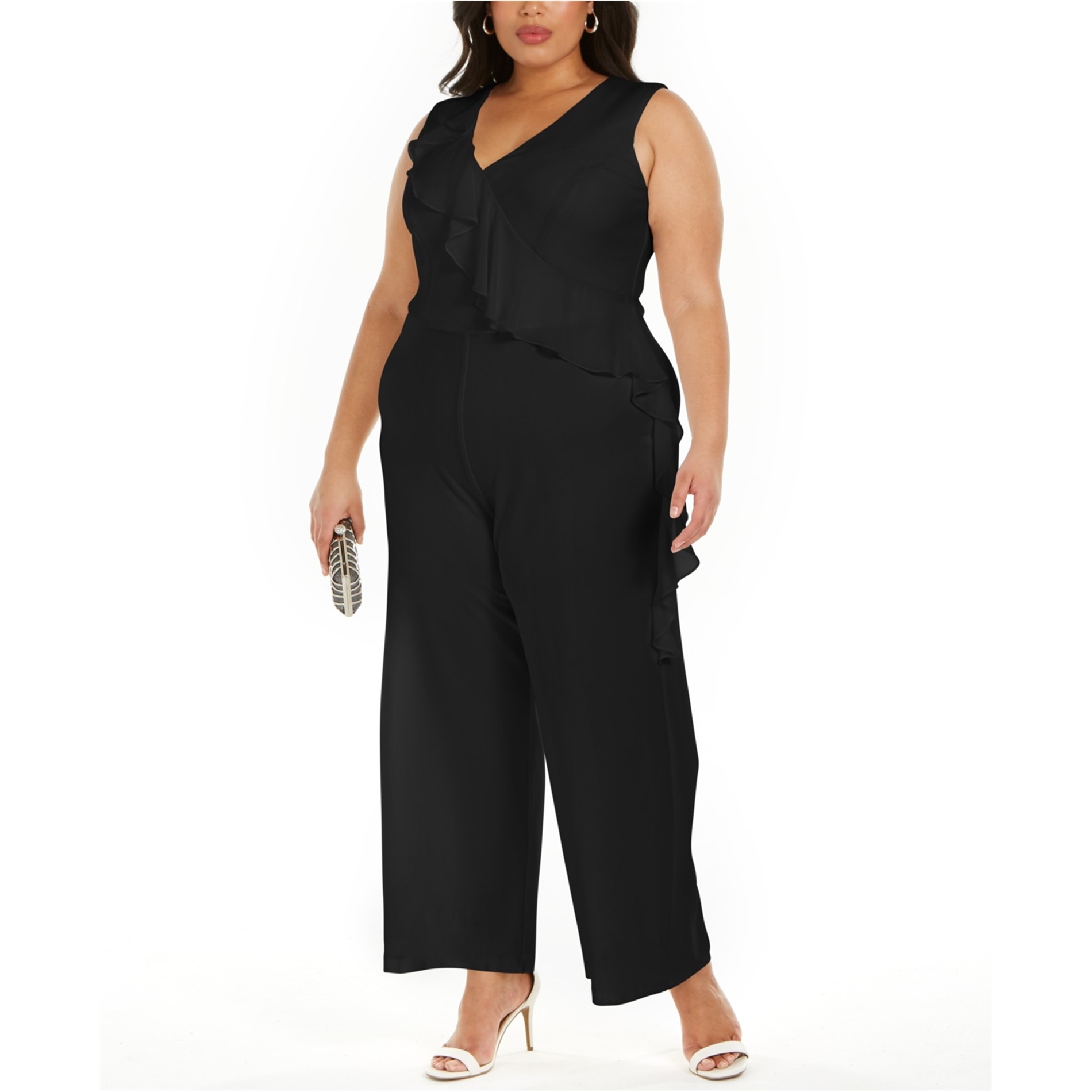 Connected Womens Ruffled Wide Leg Jumpsuit