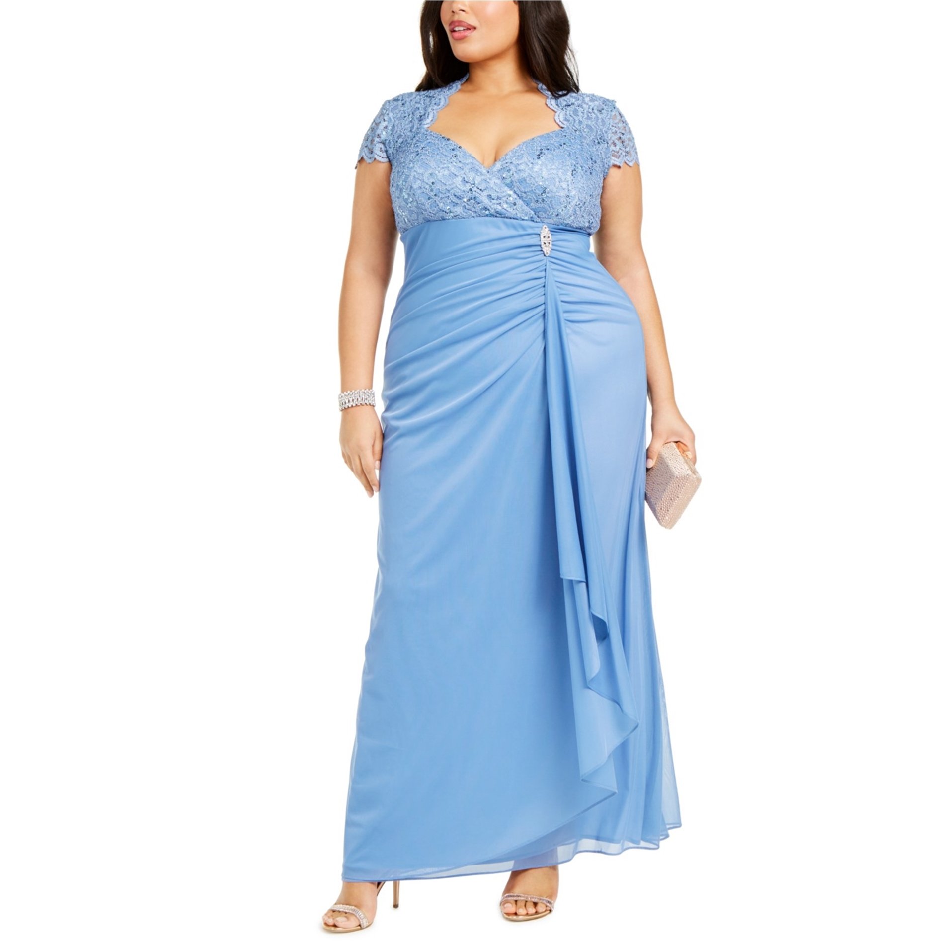 Betsy & Adam Womens Ruched Gown Dress
