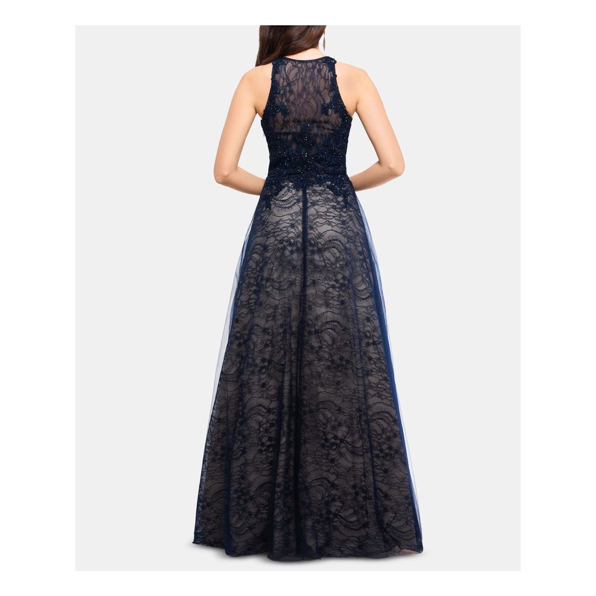 Xscape Womens Lace-Top Fit & Flare Gown Dress
