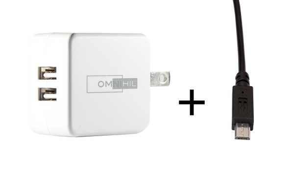 OMNIHIL Replacement 2-Port USB Charger+(WHT-30FT)MICRO-USB for iLive Portable Wireless Bluetooth Speaker ISB33PR