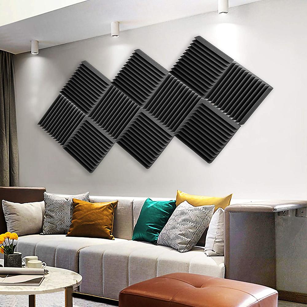 Altatac Acoustic Foam Panels Wedge Tiles For Studio Home Office etc Set of 12 - Black