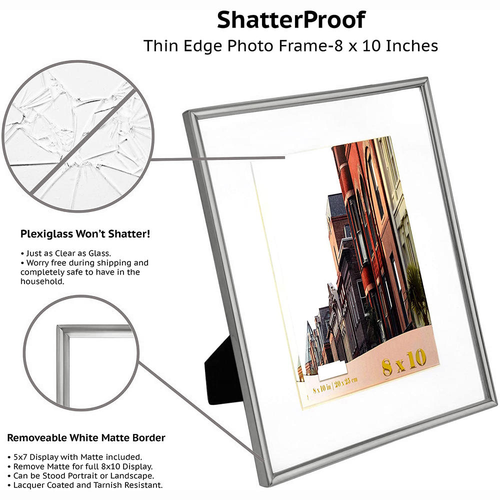 Altatac Silver 8x10 Picture Frames Set of 2 Photo for Wall Mount or Tabletop with 5x7 White Mat