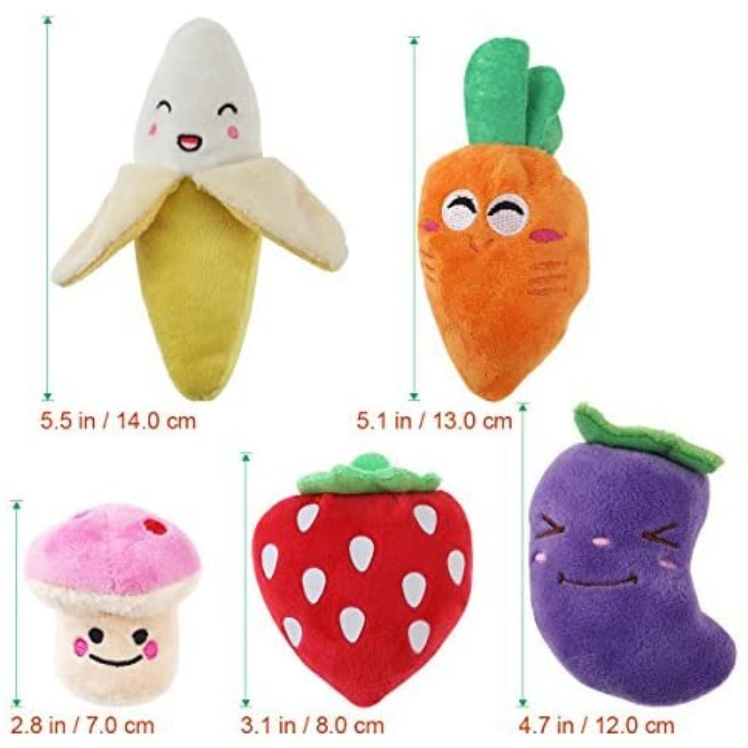 Altatac 5 Pack Fruits Vegetables Squeaky Small Plush Puppy Dog Chew Toys 2.8"-5.5"