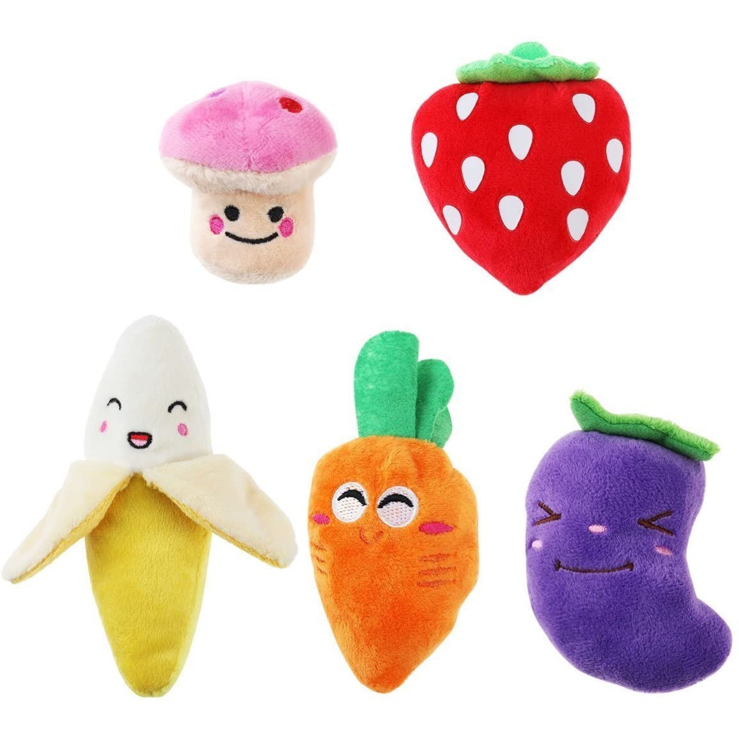 Altatac 5 Pack Fruits Vegetables Squeaky Small Plush Puppy Dog Chew Toys 2.8"-5.5"