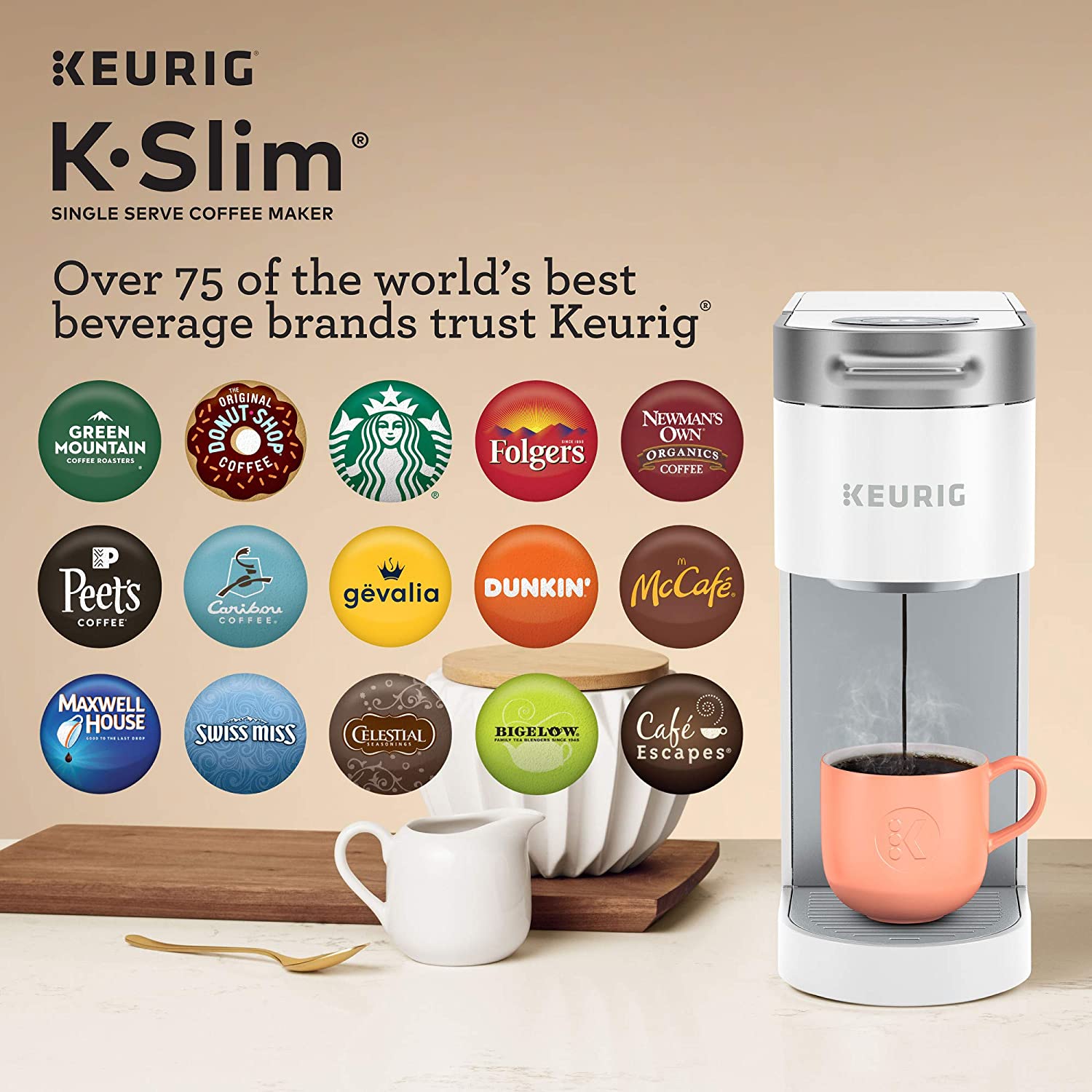 Keurig K-Slim Single Serve K-Cup Pod Coffee Brewer, 8 to 12 oz. White Refurbished