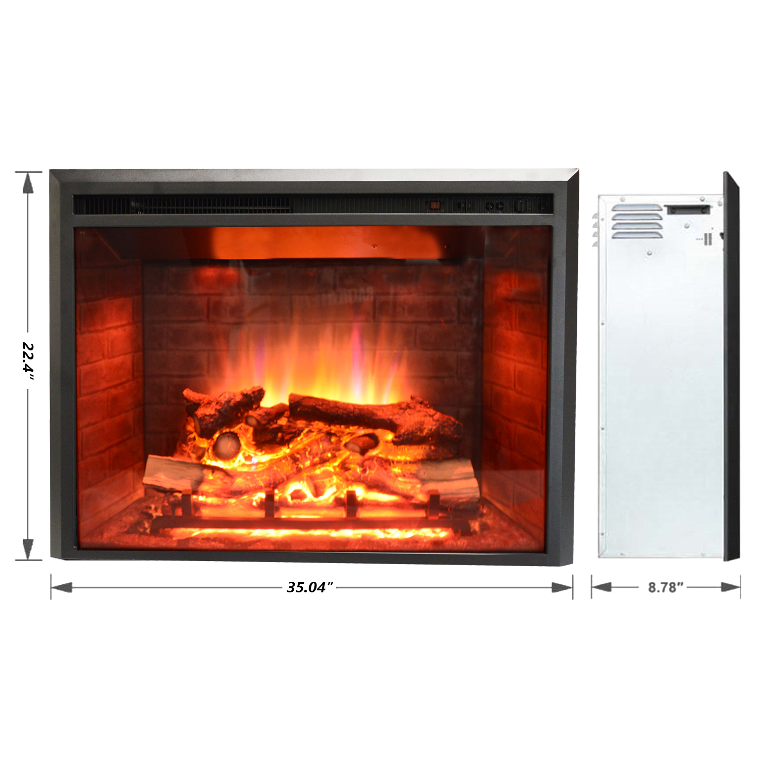 Altatac 33 inch Low Western Electric Fireplace Insert, Heater, Recessed Mounted - Black