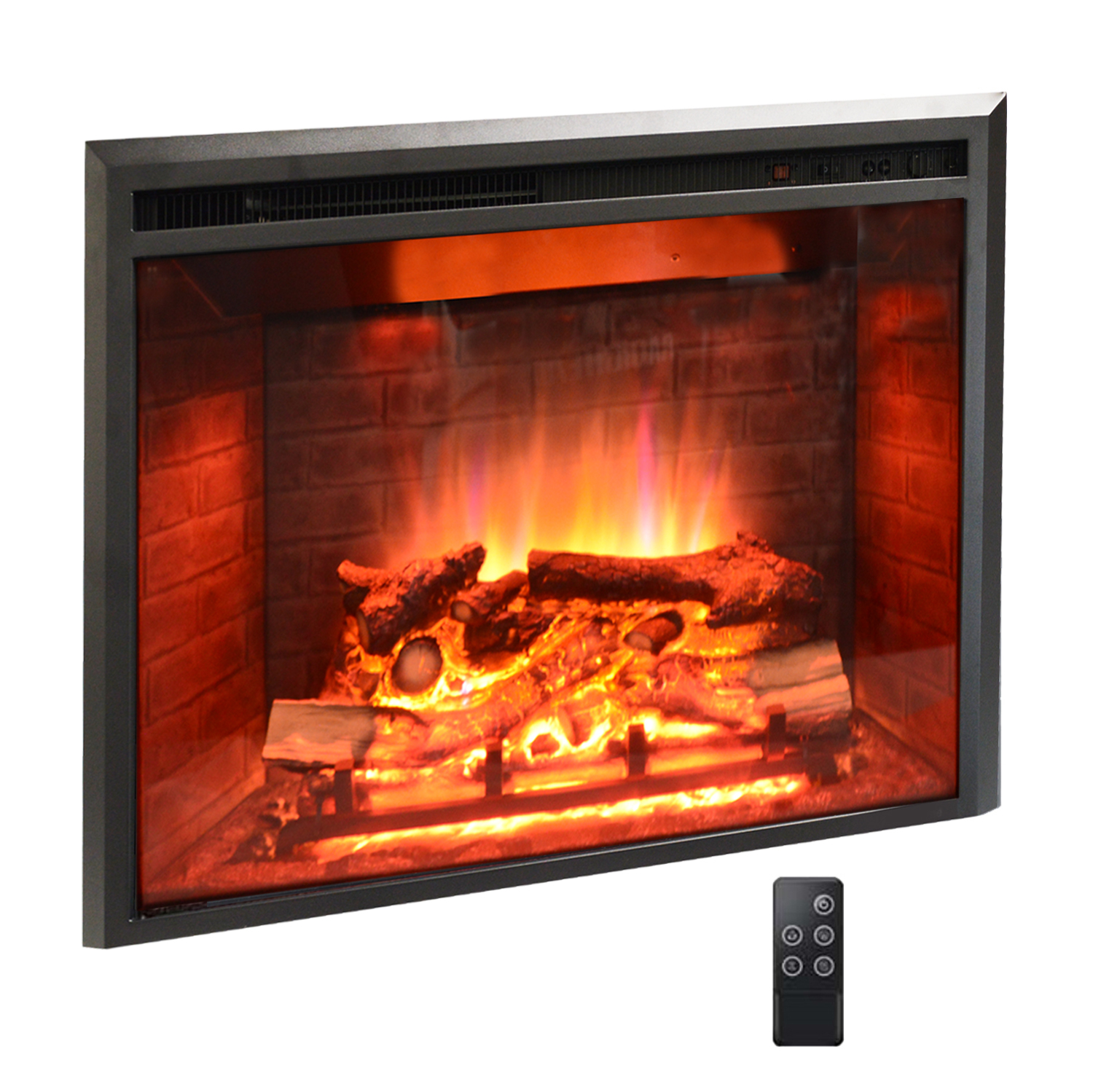 Altatac 33 inch Low Western Electric Fireplace Insert, Heater, Recessed Mounted - Black