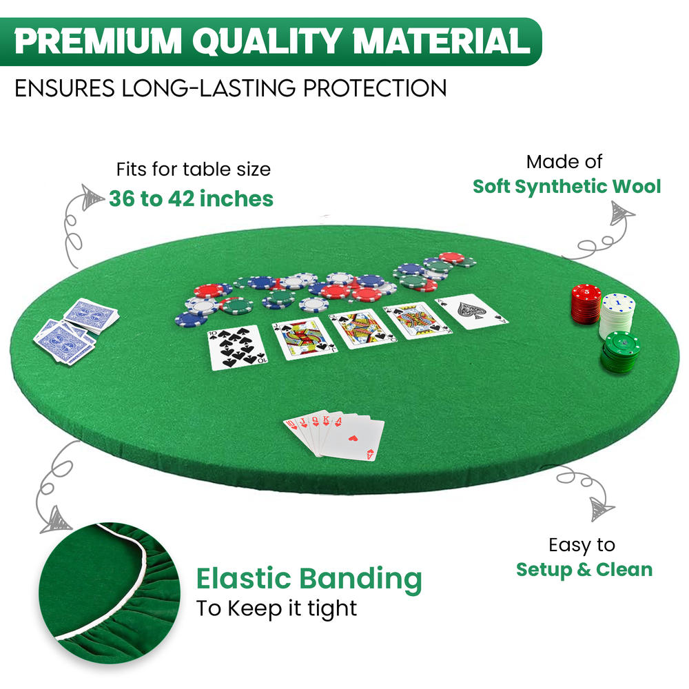 Altatac Poker Card Games Green Felt Fitted Round Cloth Cover Fits to 36" to 42" Table