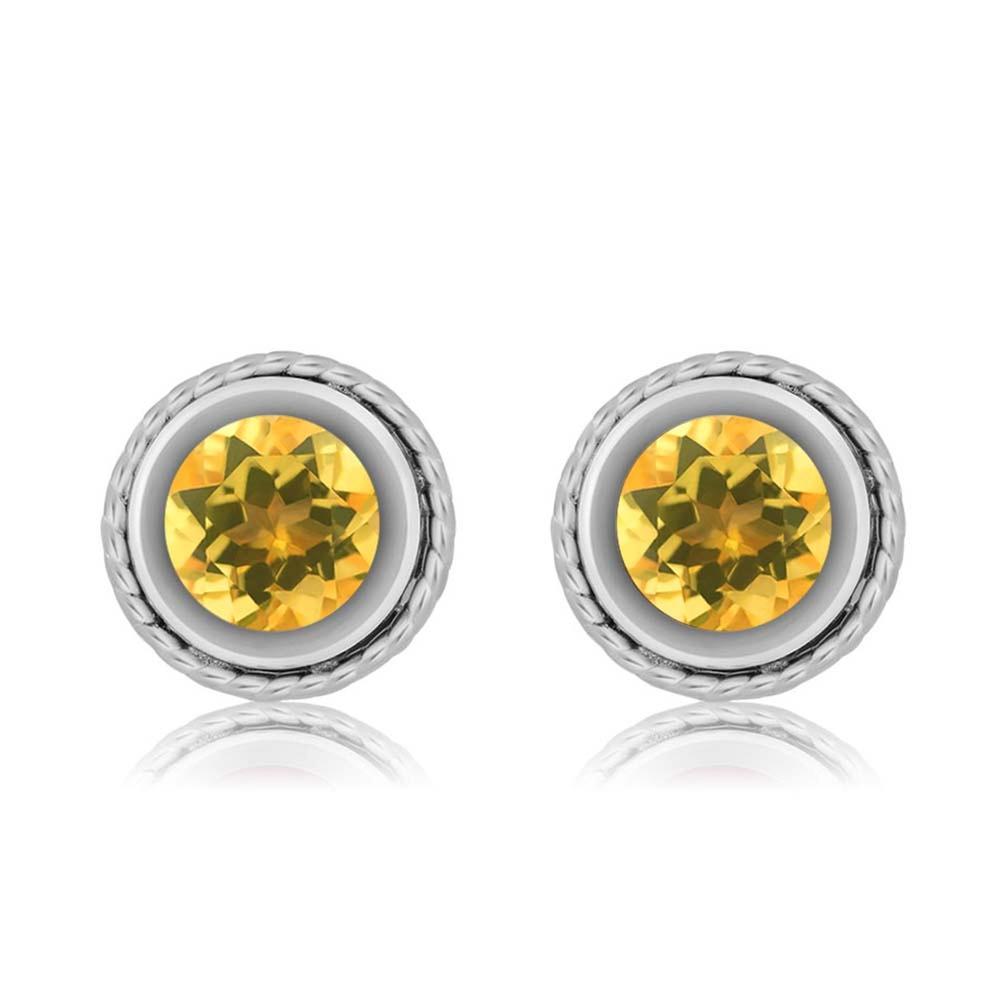 Gem Stone King 1.40 Ct Round Yellow Citrine 925 Sterling Silver bezel Stud Earrings 6mm