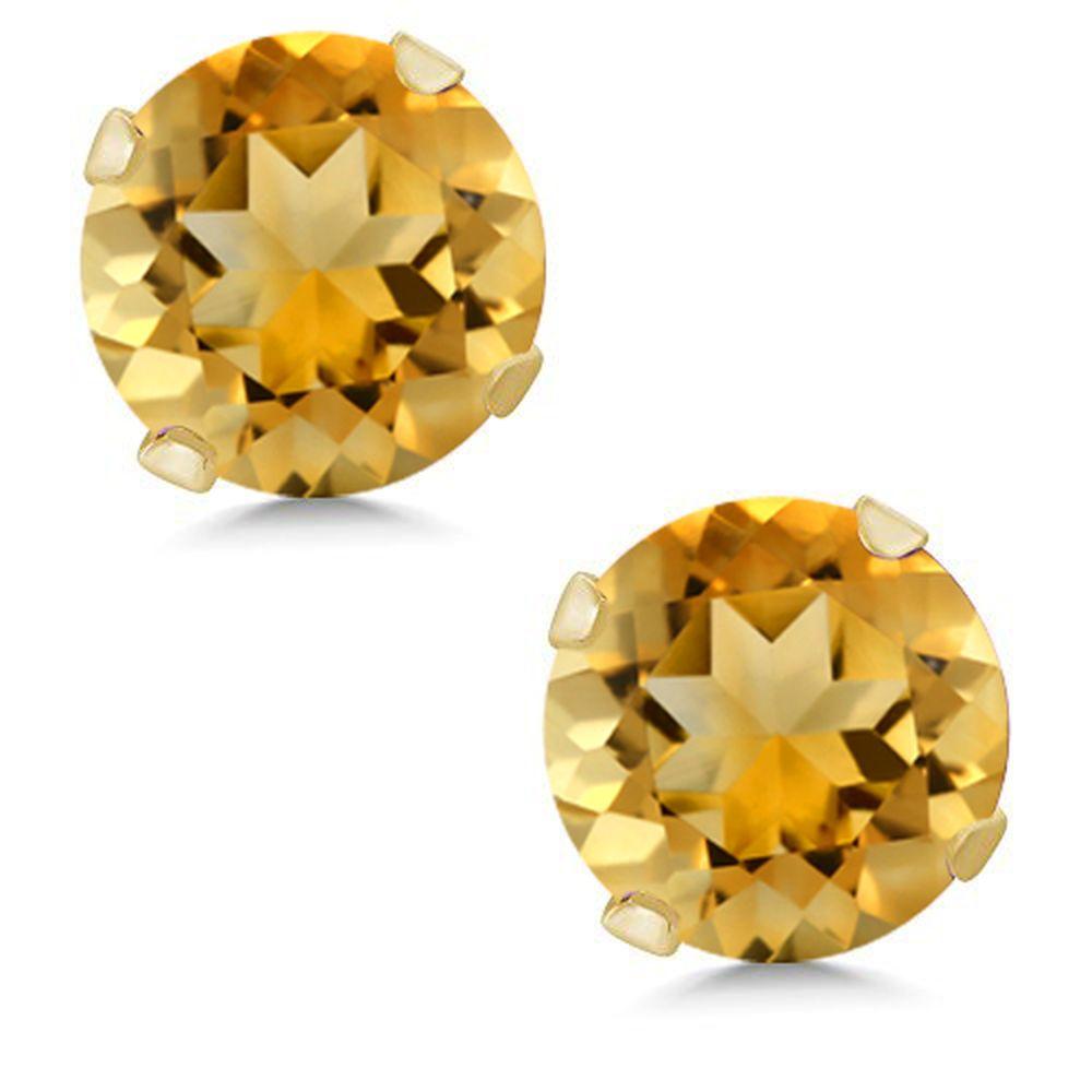 Gem Stone King 14K Yellow Gold Citrine Stud Earrings For Women (1.25 Cttw, Gemstone Birthstone, Round 5MM)