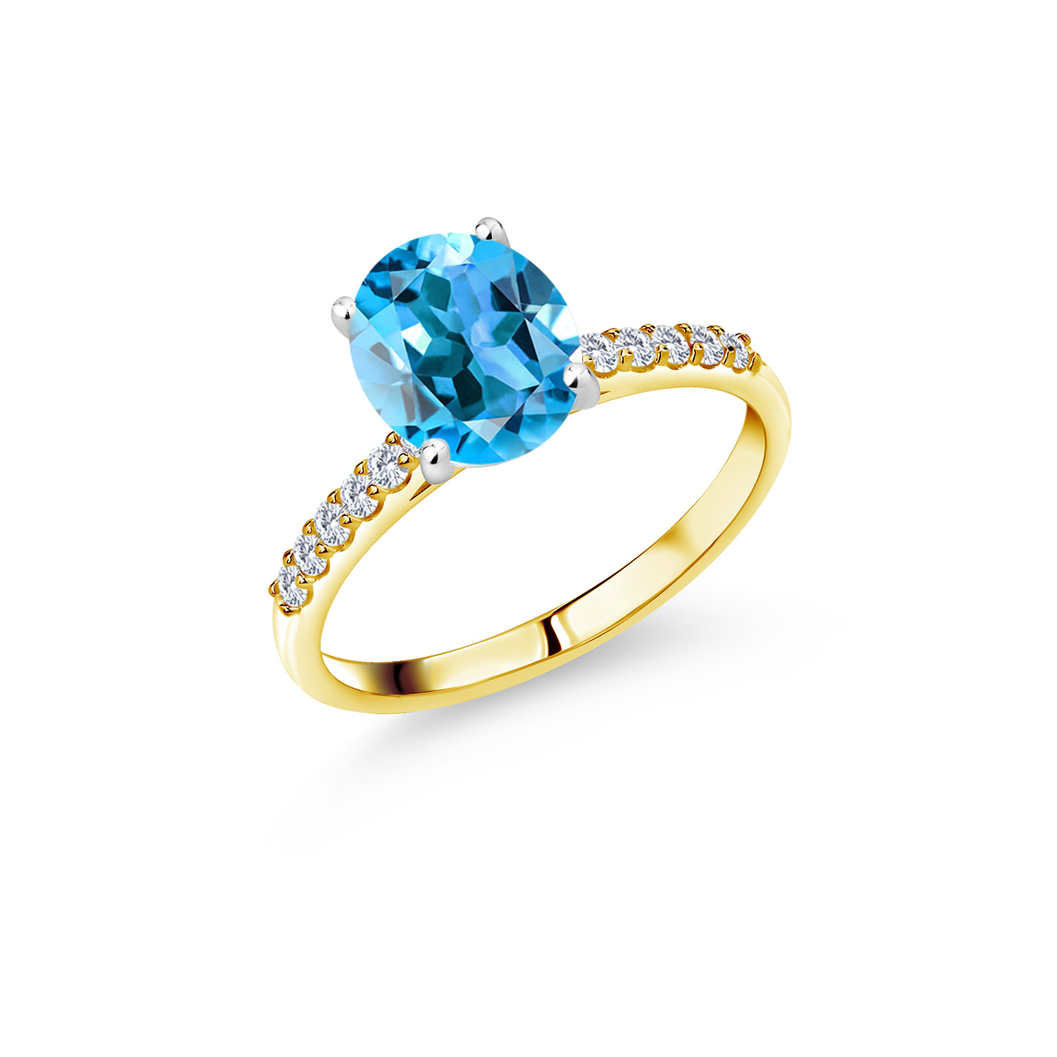 Gem Stone King 4 18 Ct Swiss Blue Topaz G H Lab Grown Diamond 10k Yellow Gold Ring With White Gold Prongs Gem Stone King 4 18 Ct Swiss Blue Topaz G H Lab Grown Diamond 10k Yellow Gold Ring With White Gold Prongs