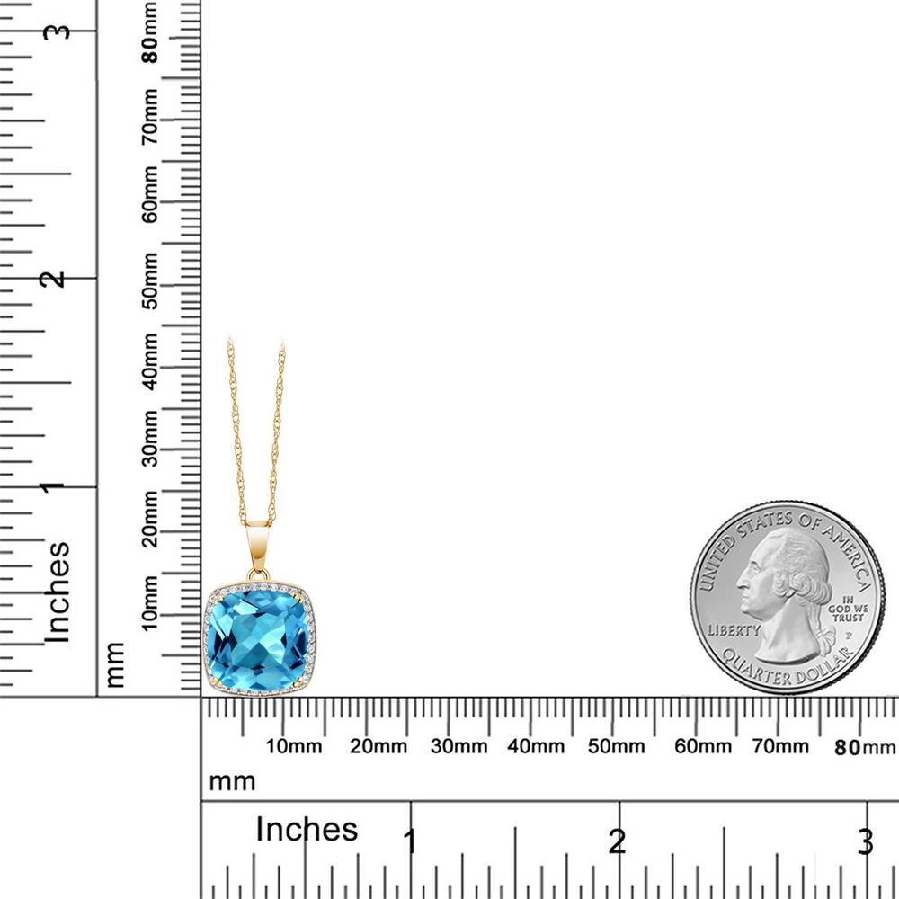 Gem Stone King 8.57 Ct Swiss Blue Topaz White Created Sapphire 10K Yellow Gold Pendant with Chain