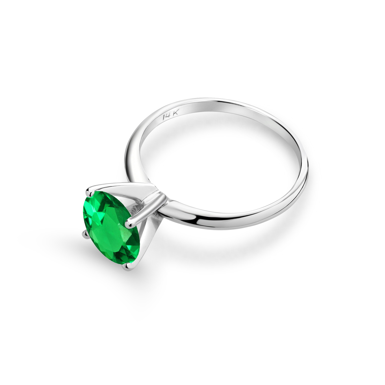 Gem Stone King 14K White Gold 1.65 Ct Round Green Simulated Emerald Women Solitaire Engagement Ring
