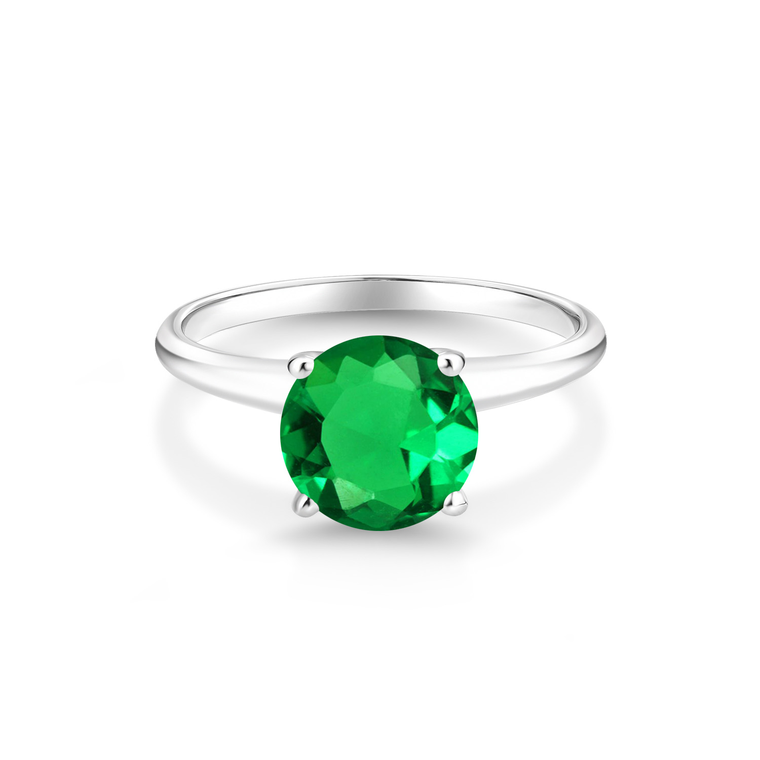 Gem Stone King 14K White Gold 1.65 Ct Round Green Simulated Emerald Women Solitaire Engagement Ring