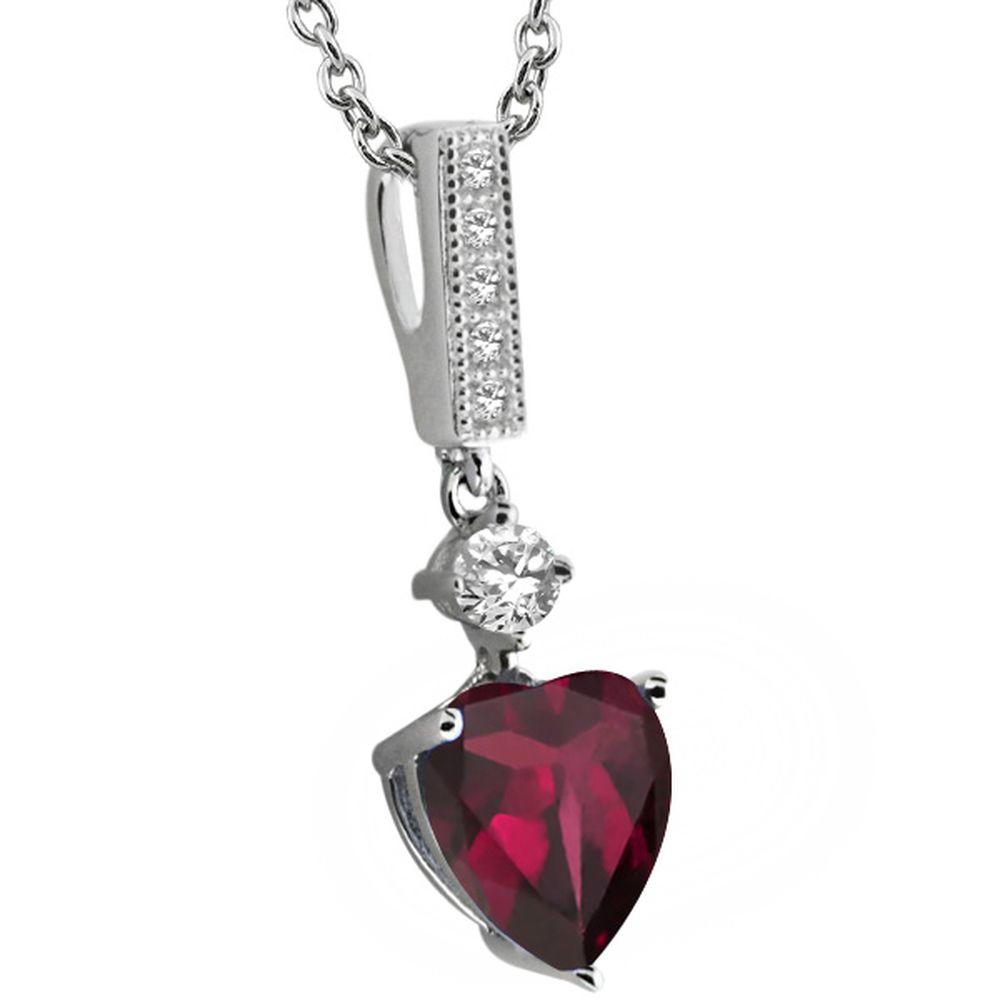 Gem Stone King 2.20 Ct Created Ruby 925 Sterling Silver Heart Shape Pendant with 18 Inches Chain
