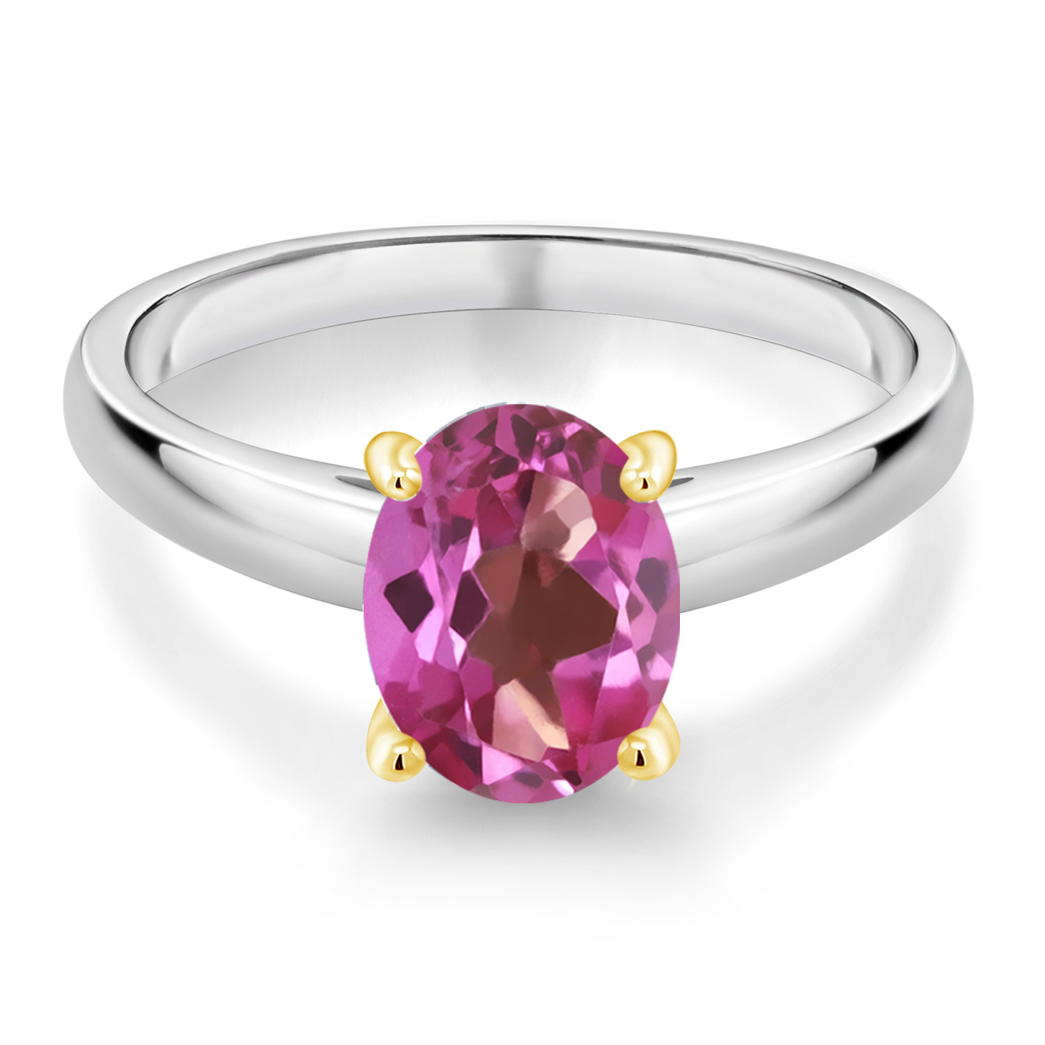 Gem Stone King 2.20 Ct Pink Mystic Topaz 925 Silver and 10K Yellow Gold Ring Ring