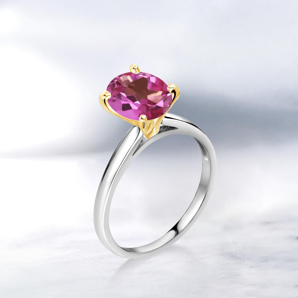 Gem Stone King 2.20 Ct Pink Mystic Topaz 925 Silver and 10K Yellow Gold Ring Ring