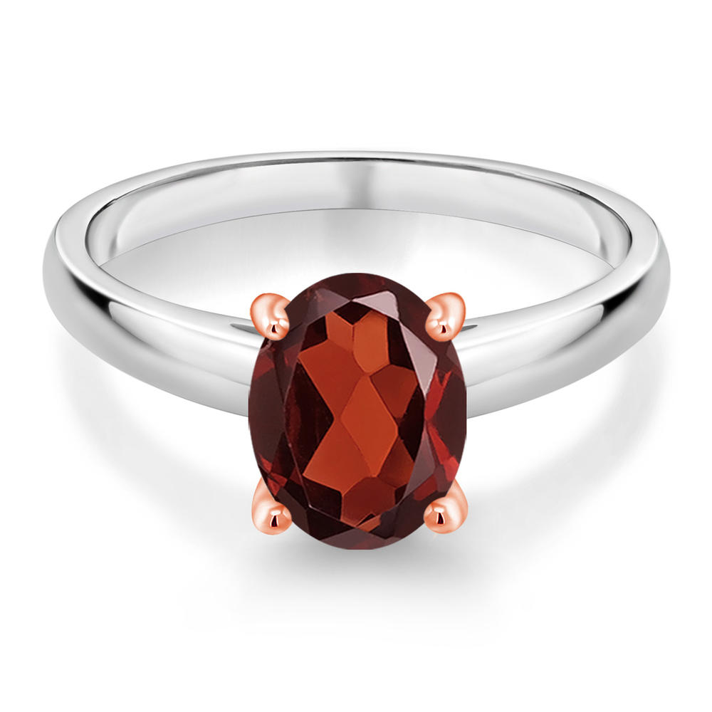 Gem Stone King 2.13 Ct Oval Red Garnet 10K White and Rose Gold Ring