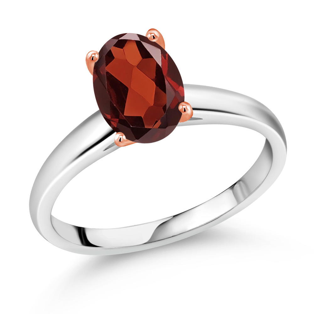 Gem Stone King 2.13 Ct Oval Red Garnet 10K White and Rose Gold Ring
