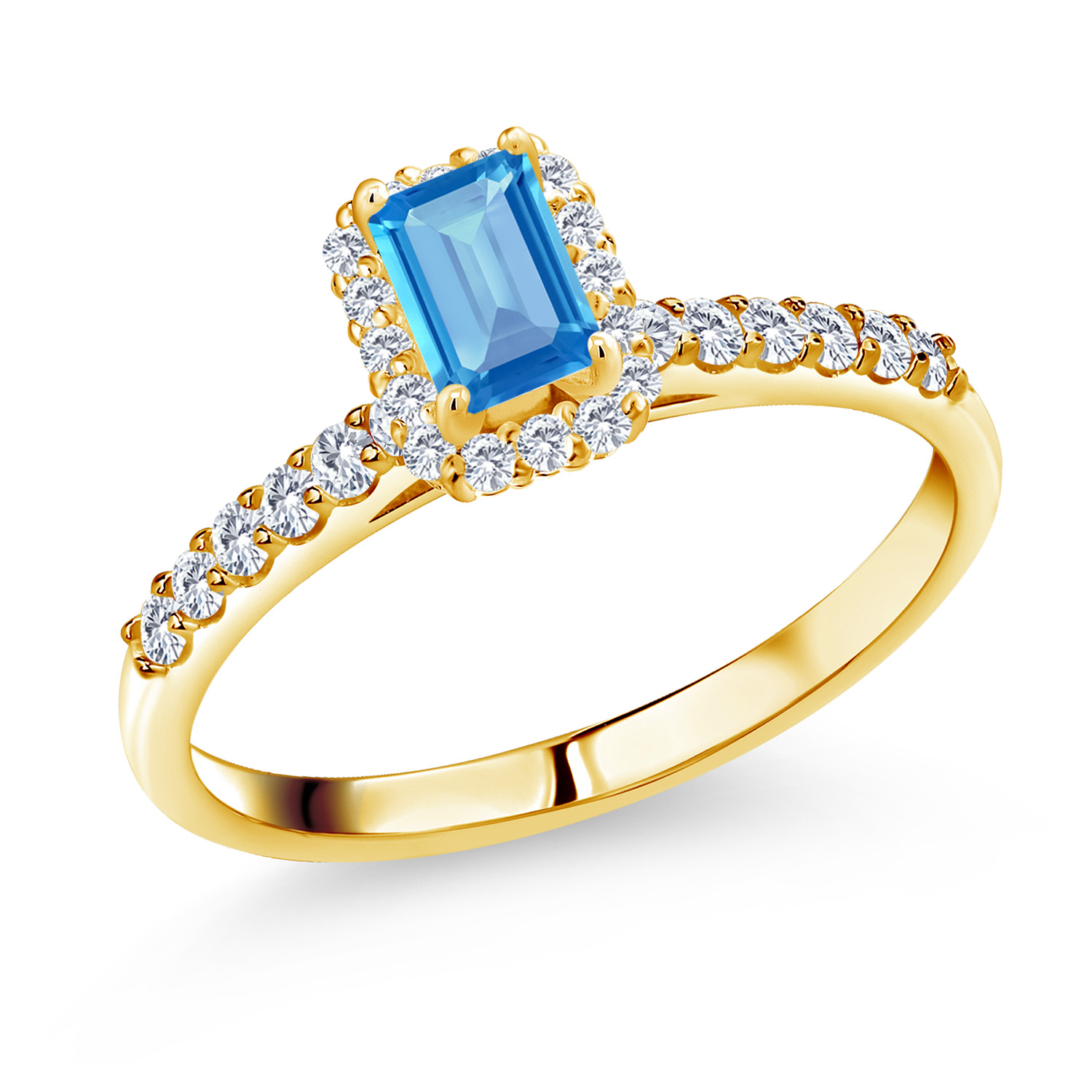 Gem Stone King 1 02 Ct Octagon Swiss Blue Topaz 10k Yellow Gold Lab Grown Diamond Ring