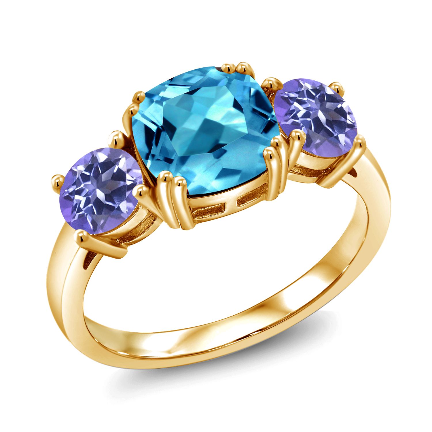 Gem Stone King 3 90 Ct Swiss Blue Topaz Blue Mystic Topaz 18k Yellow Gold Plated Silver Ring