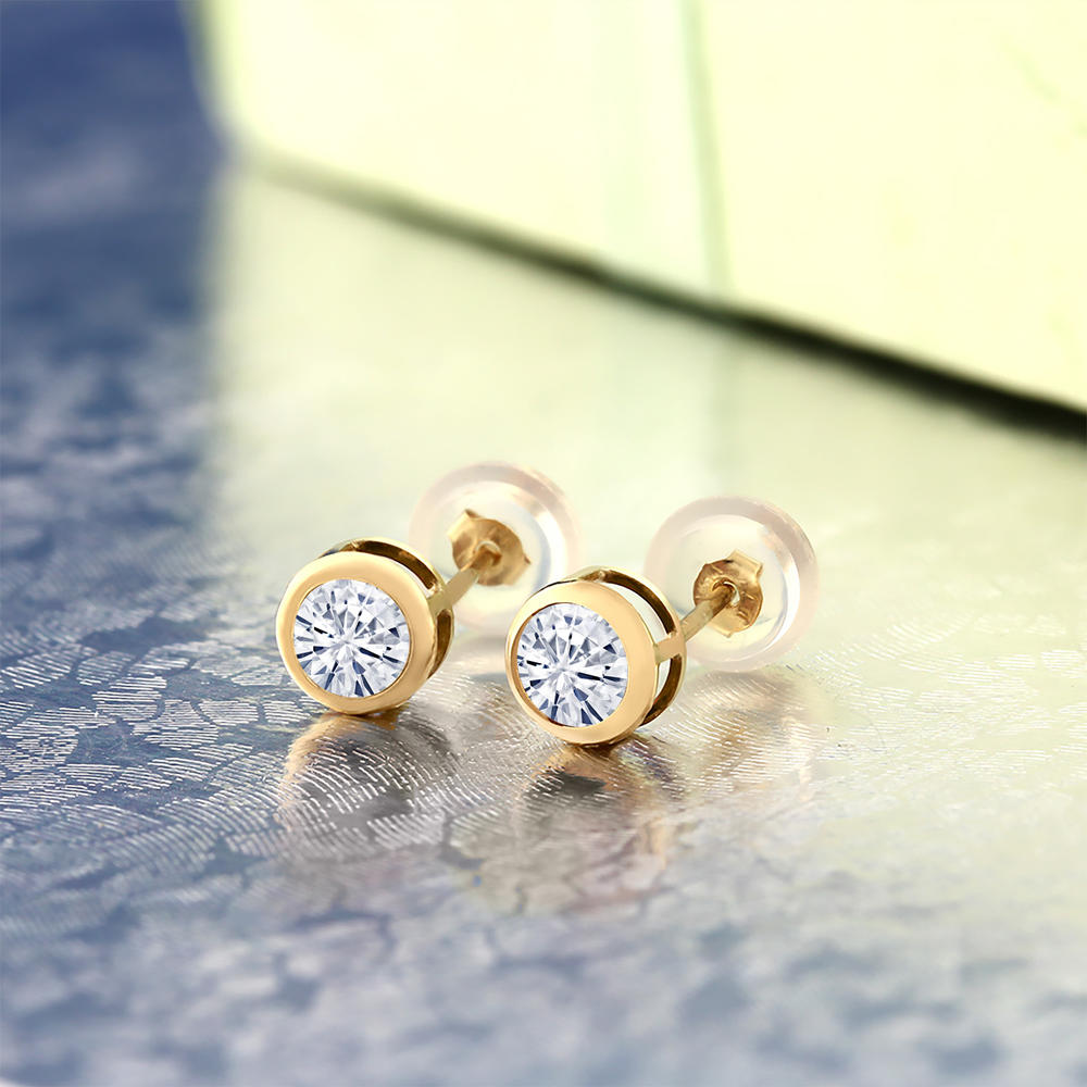 Gem Stone King 14K Yellow Gold Stud Earrings Set Round Forever Classic Faint Color 0.46cttw Moissanite from Charles & Colvard