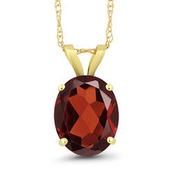 Gem Stone King 14K Yellow Gold Red Garnet Pendant Necklace For Women (2.50 Cttw, Gemstone January Birthstone, Oval 10X8MM, With 18 Inch Chain)