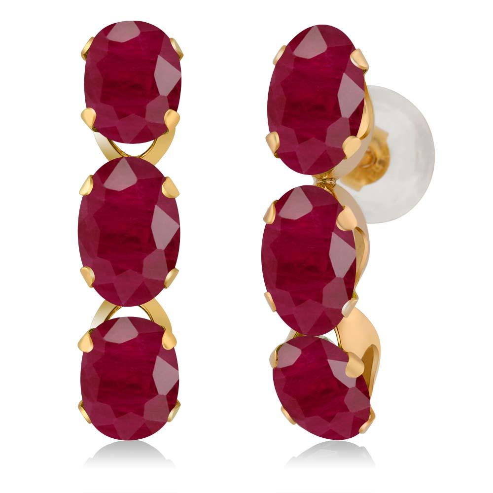 Gem Stone King 14K Yellow Gold Red Ruby Hoop Earrings For Women (3.60 cttw, Gemstone, Oval 6X4)