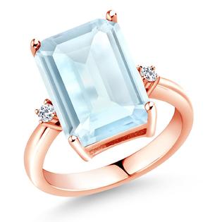 Gem Stone King 9 43 Ct Emerald Cut Sky Blue Topaz White Topaz 18k Rose Gold Plated Silver Ring Gem Stone King 9 43 Ct Emerald Cut Sky Blue Topaz White Topaz 18k Rose Gold Plated Silver Ring