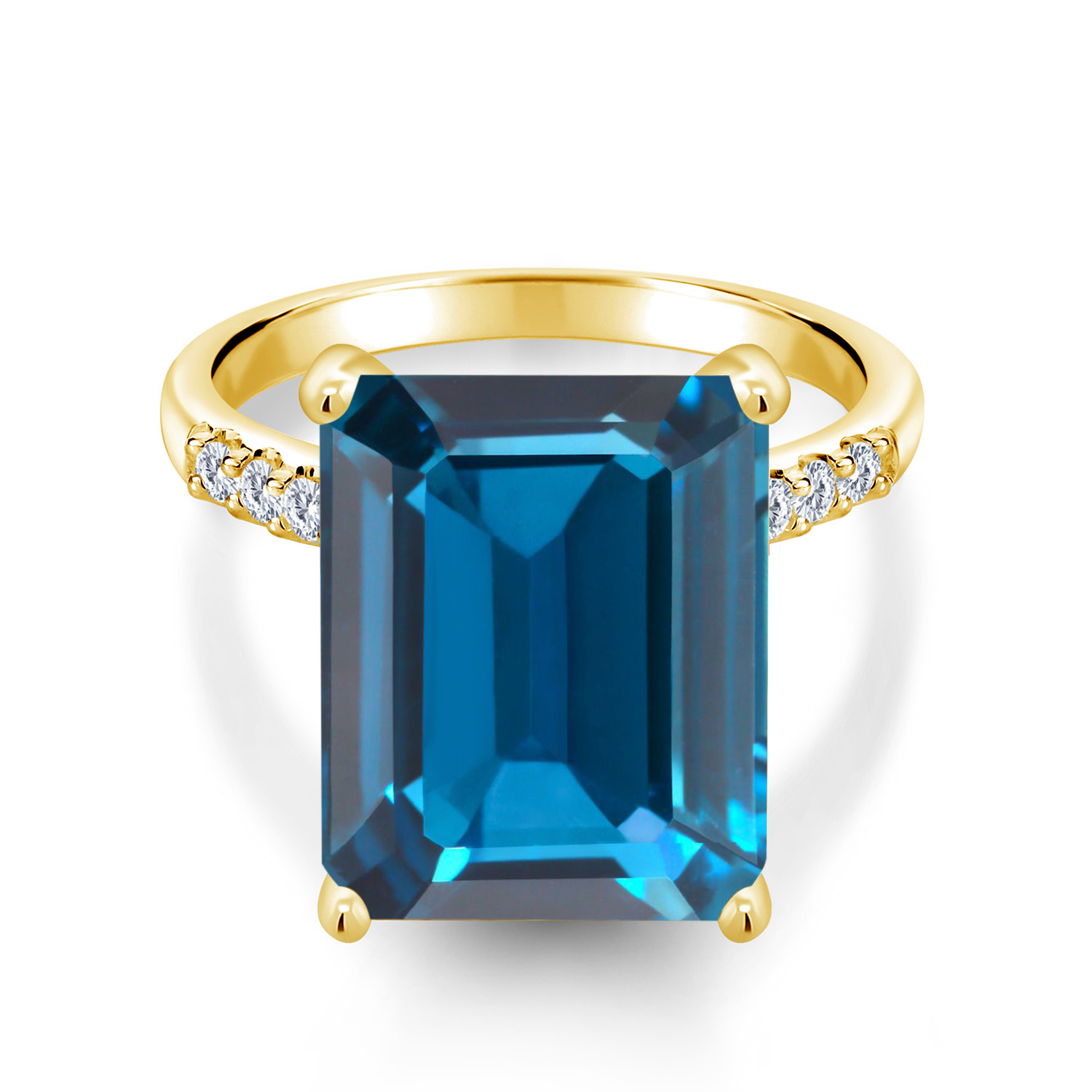 Gem Stone King 9 Ct Emerald Cut London Blue Topaz G H Lab Grown Diamond 10k Yellow Gold Ring Gem Stone King 9 Ct Emerald Cut London Blue Topaz G H Lab Grown Diamond 10k Yellow Gold Ring