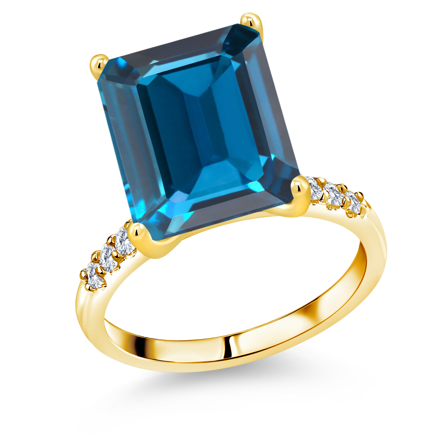Gem Stone King 9 Ct Emerald Cut London Blue Topaz G H Lab Grown Diamond 10k Yellow Gold Ring Gem Stone King 9 Ct Emerald Cut London Blue Topaz G H Lab Grown Diamond 10k Yellow Gold Ring