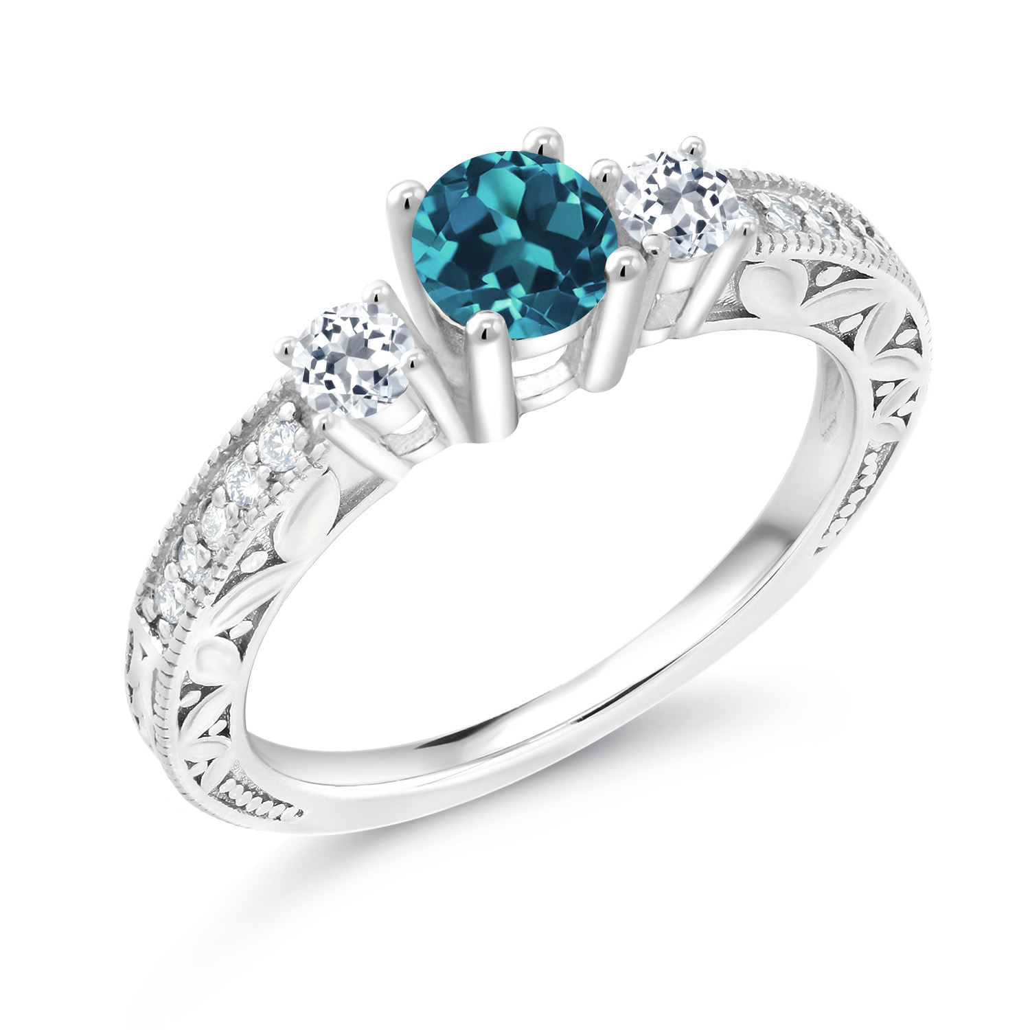 Gem Stone King 1 11 Ct Round London Blue Topaz White Topaz 925 Sterling Silver Ring Gem Stone King 1 11 Ct Round London Blue Topaz White Topaz 925 Sterling Silver Ring