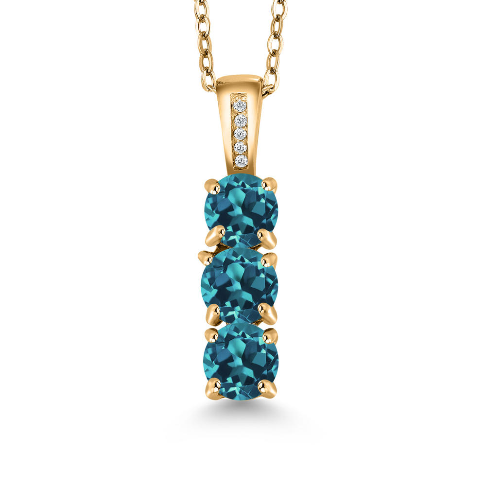 Gem Stone King 1.54 Ct London Blue Topaz and Diamond 18K Yellow Gold Plated Silver Pendant