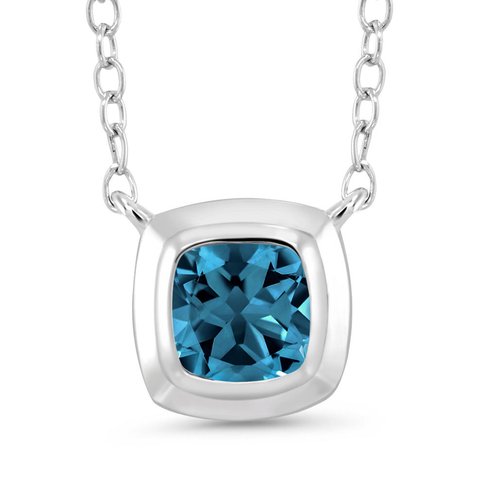 Gem Stone King 0.65 Ct Cushion London Blue Topaz 925 Sterling Silver Pendant With Chain