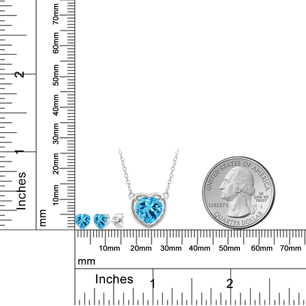 Gem Stone King 3.87 Ct Heart Shape Swiss Blue Topaz 925 Sterling Silver Pendant