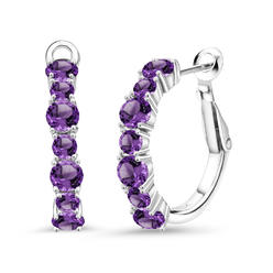 Gem Stone King 2.60 Ct Round Purple Amethyst 925 Sterling Silver Women Hoop Earrings