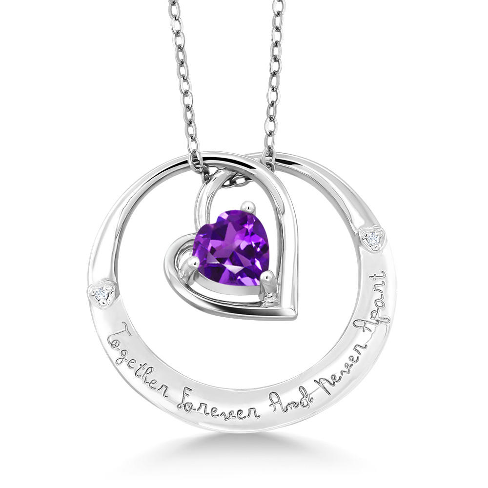 Gem Stone King 925 Silver `Together Forever and Never Apart` Amethyst and Diamond Pendant