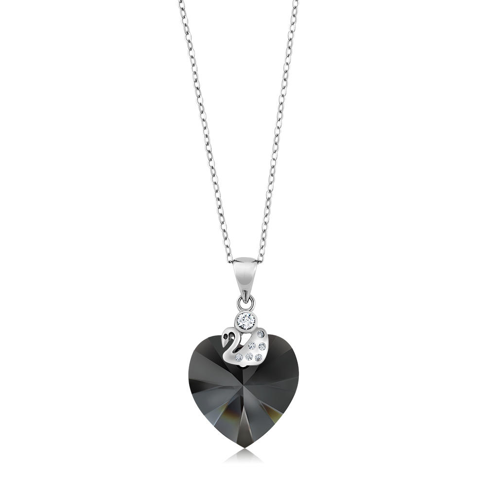 Gem Stone King 925 Sterling Silver  Collection Graphite Black Heart Pendant Made with Crystals