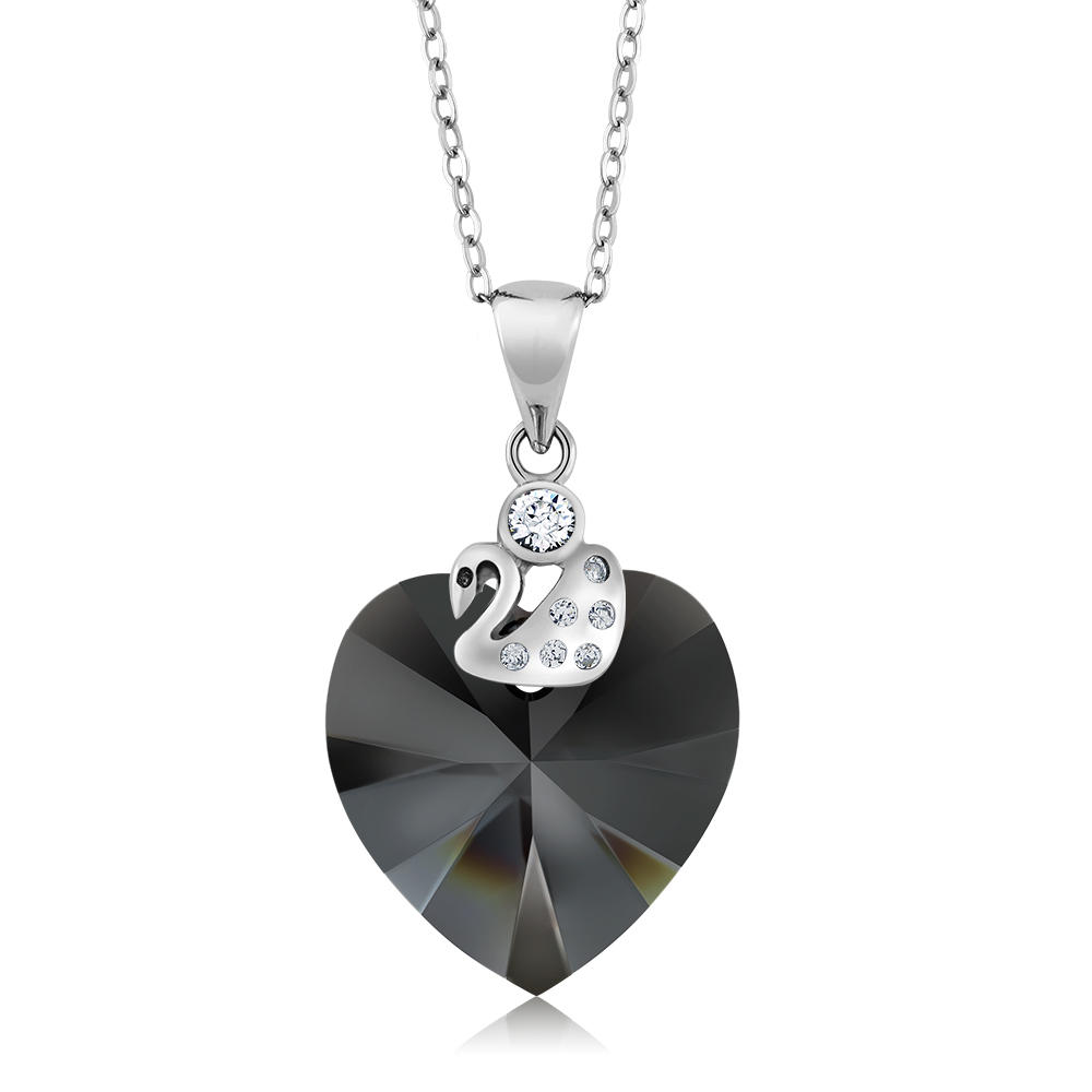 Gem Stone King 925 Sterling Silver  Collection Graphite Black Heart Pendant Made with Crystals
