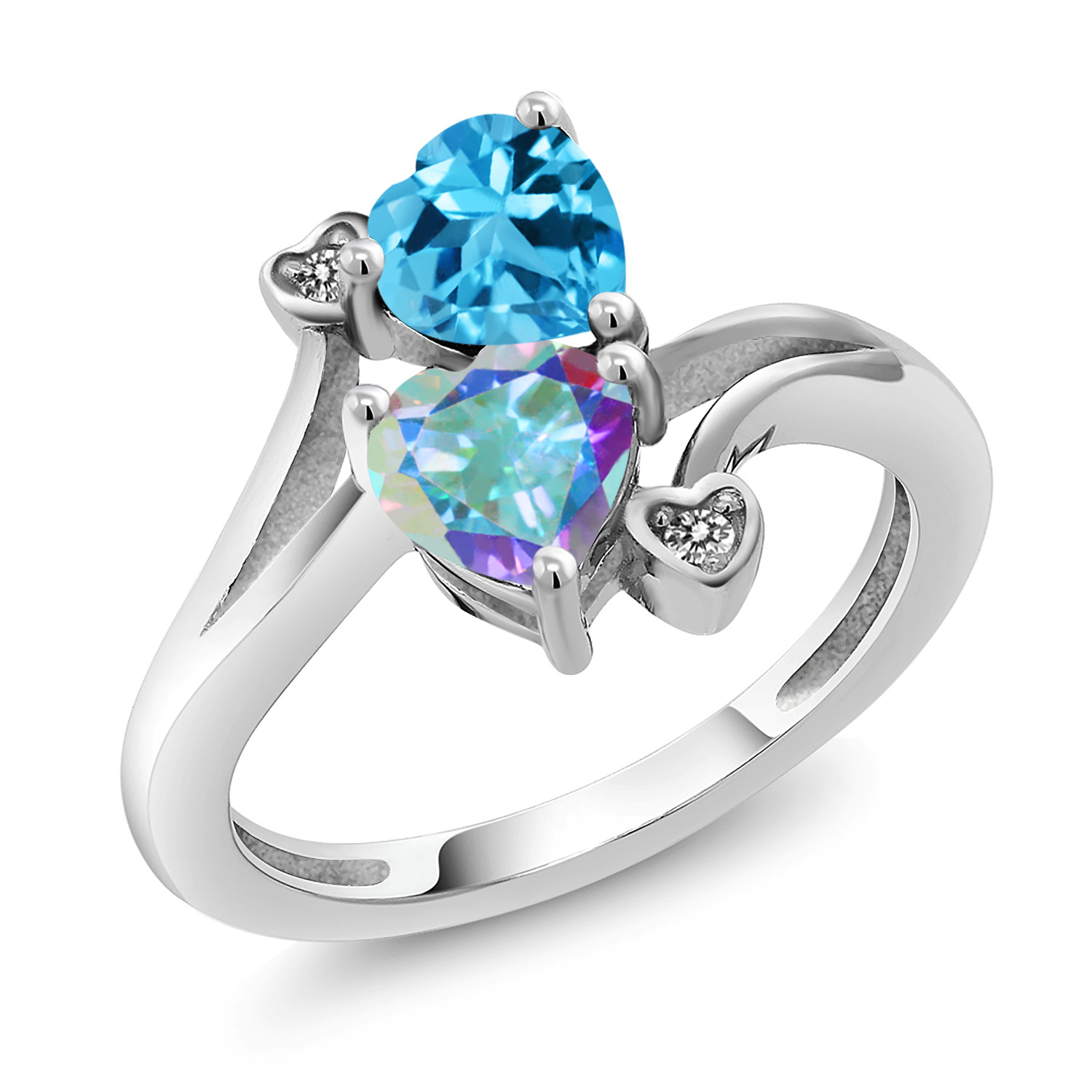 Gem Stone King 1 93 Ct Swiss Blue Topaz Mercury Mist Mystic Topaz 925 Sterling Silver Diamond Ring