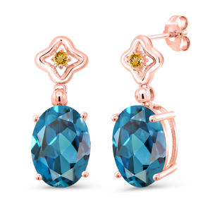 Gem Stone King 13 14 Ct London Blue Topaz Yellow Citrine 18k Rose Gold Plated Silver Earrings Gem Stone King 13 14 Ct London Blue Topaz Yellow Citrine 18k Rose Gold Plated Silver Earrings