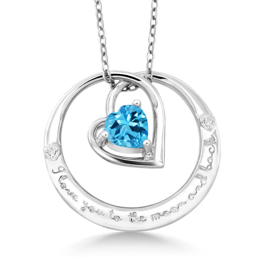Gem Stone King 925 Sterling Silver "I love you to the moon and back" Topaz Diamond Pendant