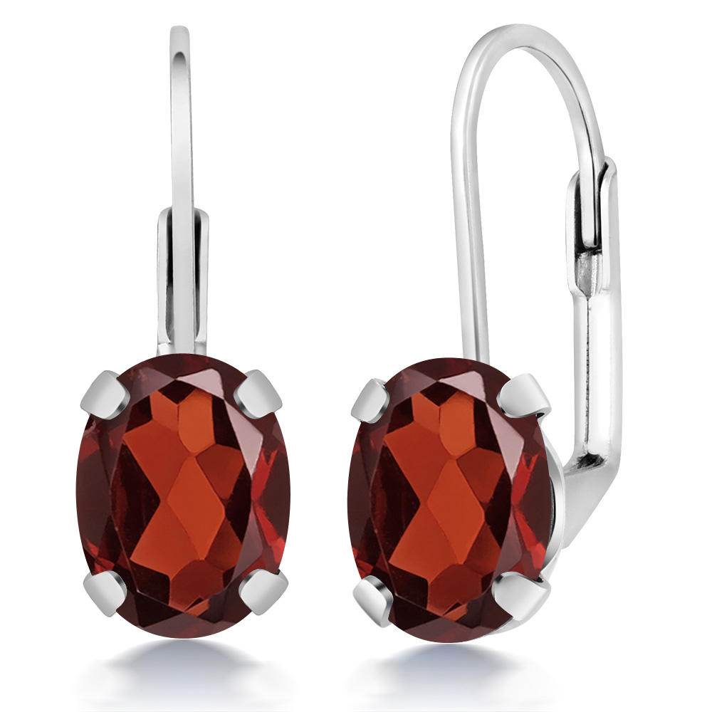 Gem Stone King Red Garnet Leverback Earrings For Women (2.80 Cttw, Gemstone January Birthstone, Oval 8X6MM)