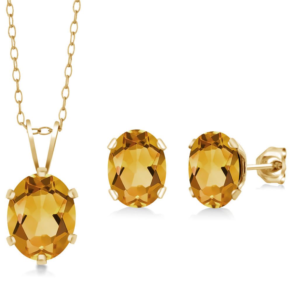 Gem Stone King 2.45 Ct Oval Citrine Gemstone Birthstone Gold Plated Silver Pendant and Earrings Jewelry Set For Women with 18 Inch Chain
