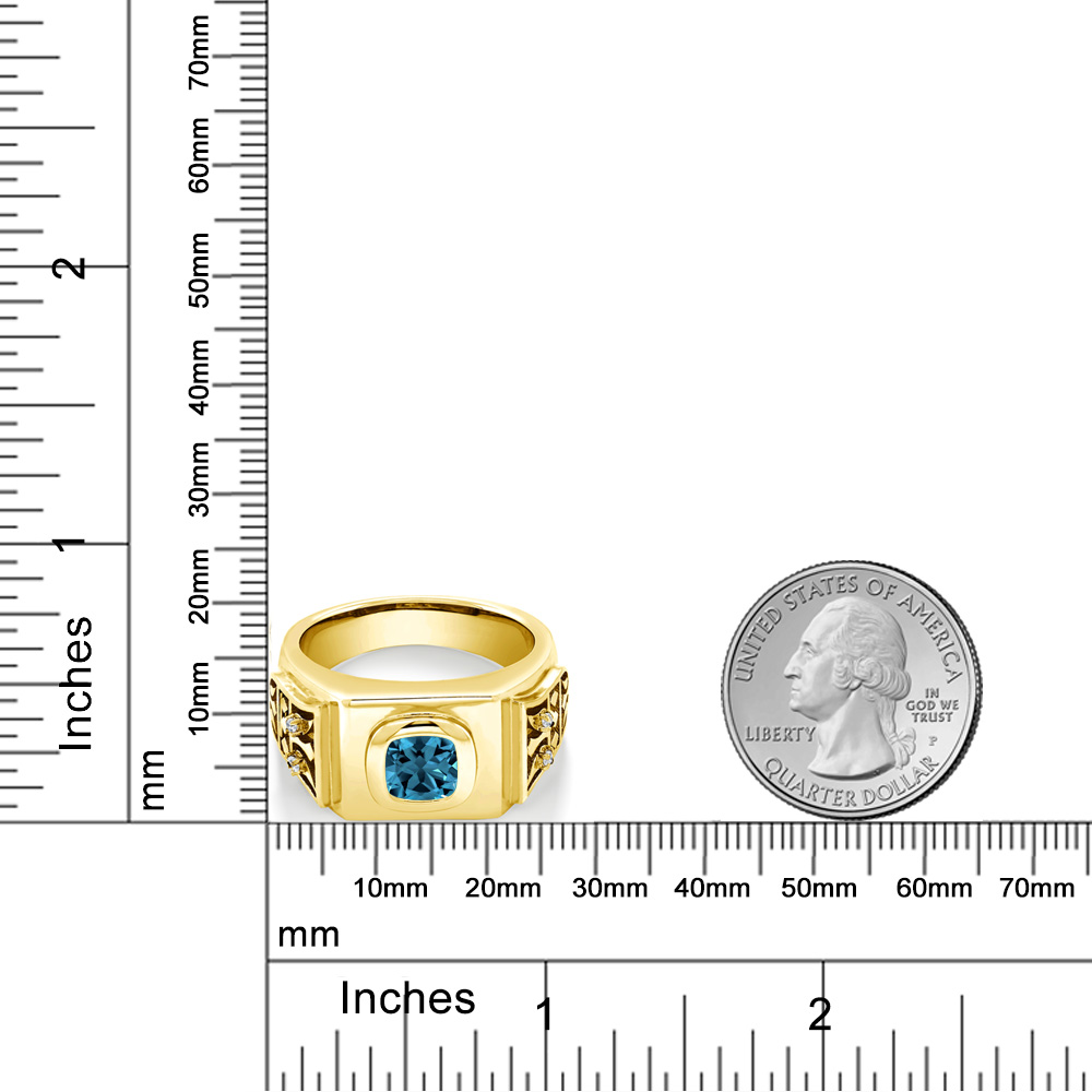 Gem Stone King 2.78 Ct London Blue Topaz White Topaz 18K Yellow Gold Plated Silver Men's Ring