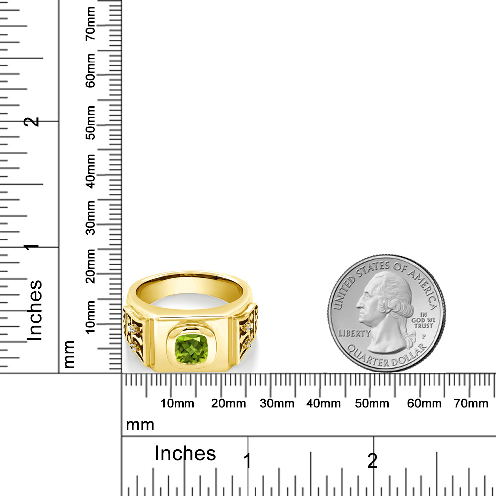 Gem Stone King 2.49 Ct Green Peridot White Topaz 18K Yellow Gold Plated Silver Men's Ring