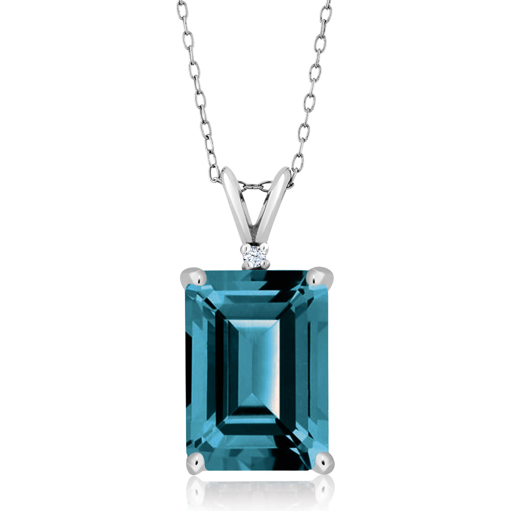 Gem Stone King 9.52 Ct Emerald Cut London Blue Topaz 925 Sterling Silver Pendant with Chain
