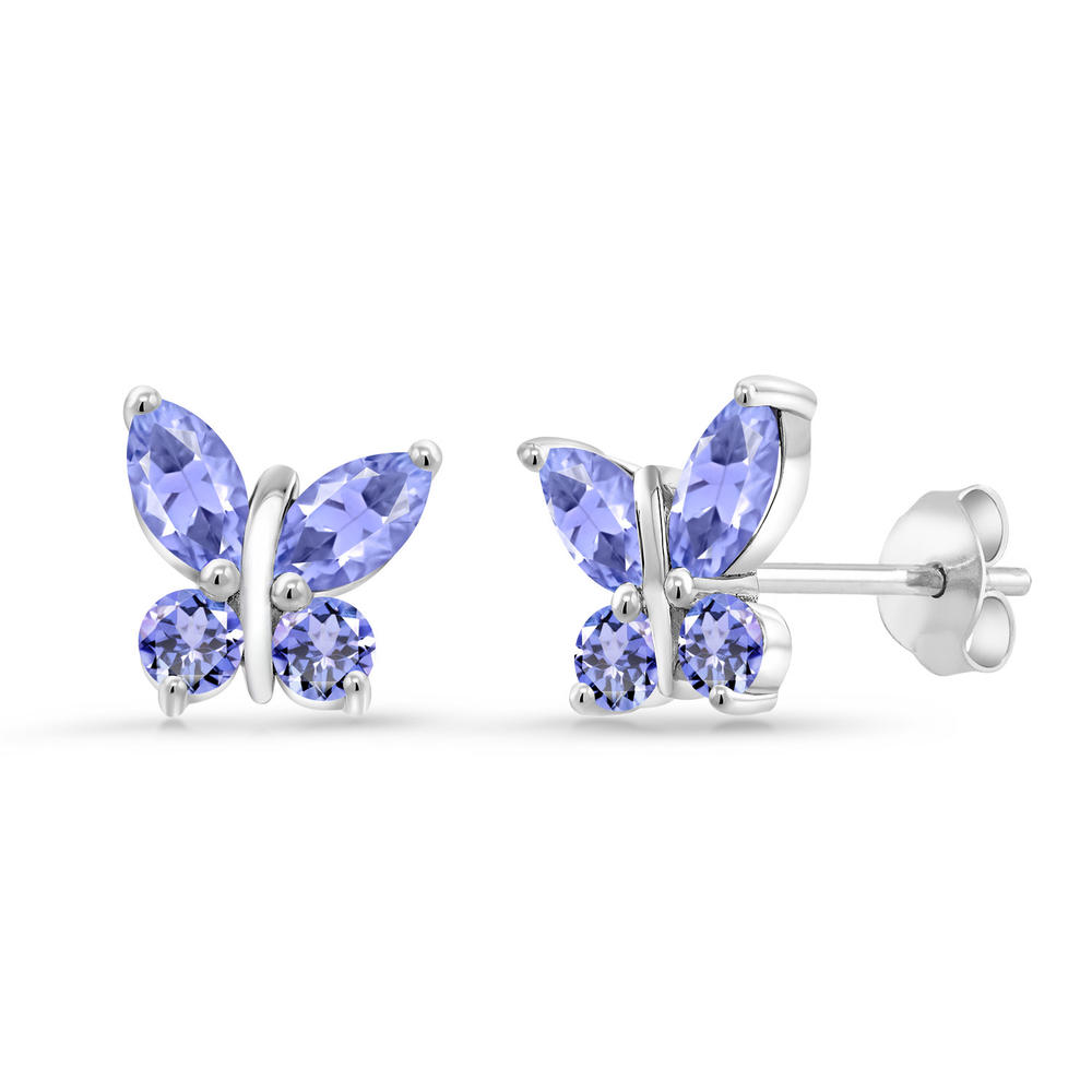 Gem Stone King 925 Sterling Silver Blue Tanzanite Butterfly Earrings For Women (1.60 Cttw, Gemstone Birthstone, Marquise Cut)
