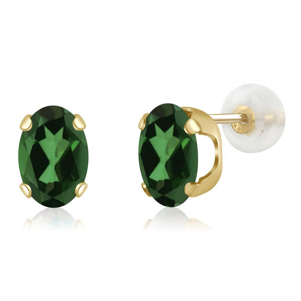 Gem Stone King 14K Yellow Gold 1.60 Ct Oval 7x5mm Emerald Envy Mystic Topaz Stud Earrings